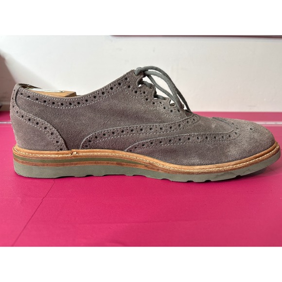 Cole Haan Mens Gray Suede Wingtip Oxford Vibram Wedge Sole‎ Shoes Sz 10 Modern